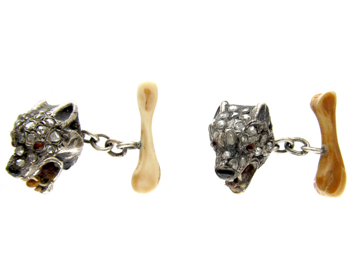 Diamond Wolves Head Cufflinks