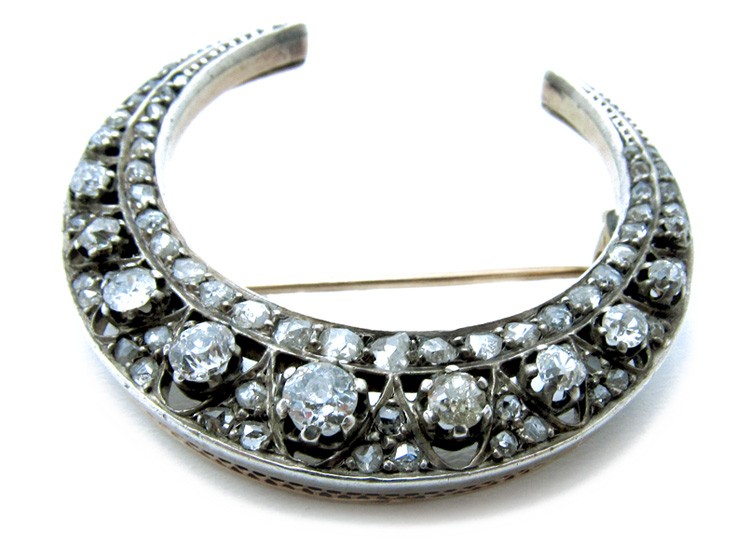 Victorian Diamond Crescent Brooch