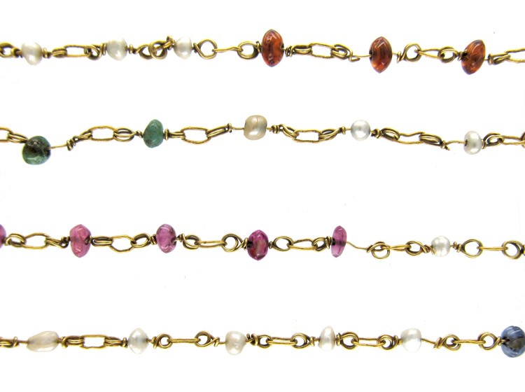 Gold Mixed Gemstones & Natural Pearls Chain