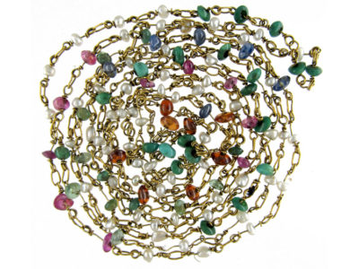 Gold Mixed Gemstones & Natural Pearls Chain