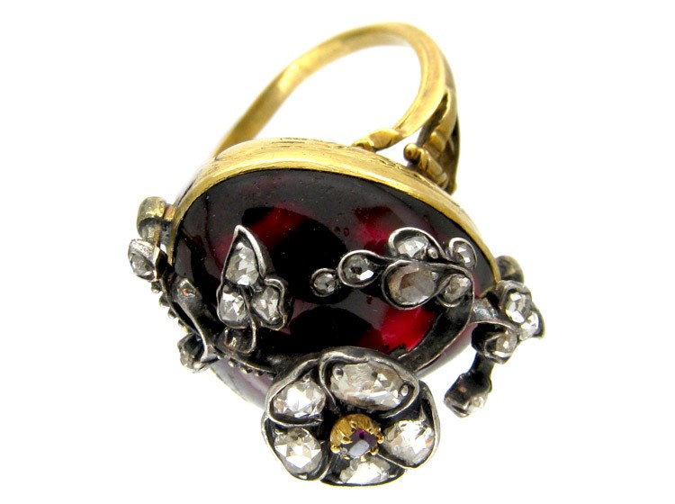 Cabochon Garnet & Diamond Flower Ring