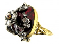 Cabochon Garnet & Diamond Flower Ring