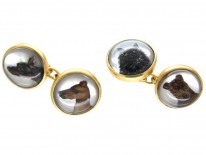 Carved Intaglio Rock Crystal Dog Cufflinks