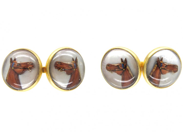 Reverse Intaglio Rock Crystal Horse's Head Cufflinks