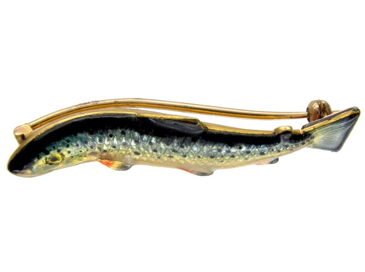 Gold & Enamel Edwardian Trout Brooch