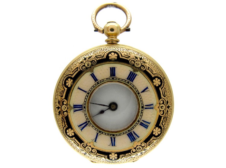 Enamel & Gold Half Hunter Watch