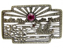 Art Deco Marcasite & Silver Swan Brooch
