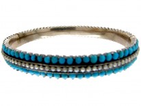 Turquoise & Pearl Silver Gilt Victorian Bangle