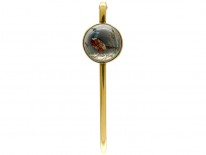 Reverse Intaglio 15ct Gold Rock Crystal Tie Pin of a Pheasant