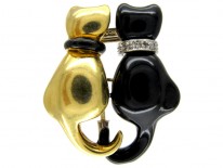 Enamel 18ct Gold Cats Brooch