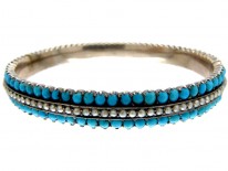 Turquoise & Pearl Silver Gilt Victorian Bangle