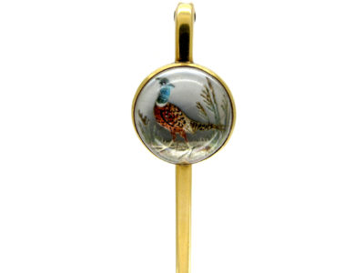 Reverse Intaglio 15ct Gold Rock Crystal Tie Pin of a Pheasant