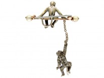Edwardian Paste & Silver Double Monkey Brooch