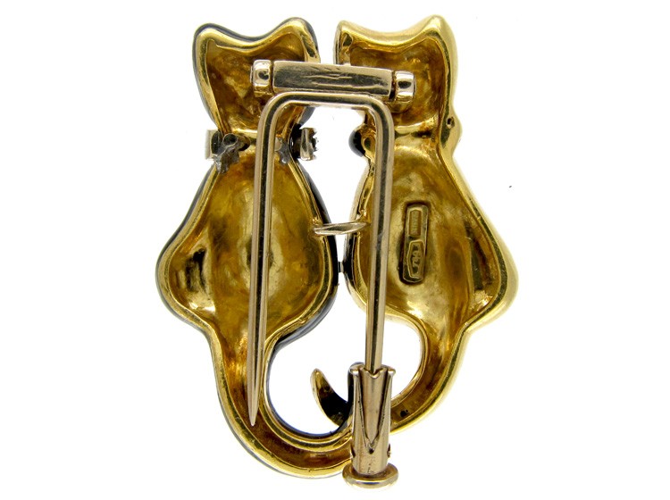 Enamel 18ct Gold Cats Brooch