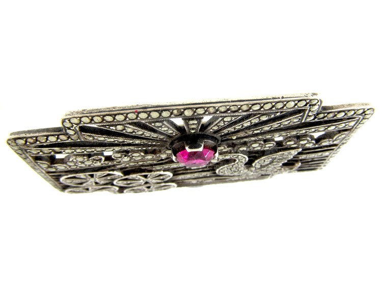 Art Deco Marcasite & Silver Swan Brooch