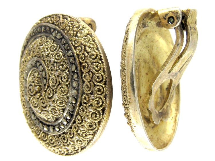 Theodor Farhner Silver Gilt Swirly Earrings