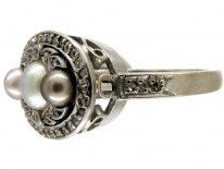 Triple Natural Pearl & Diamond Ring
