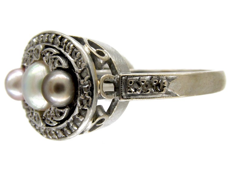 Triple Natural Pearl & Diamond Ring