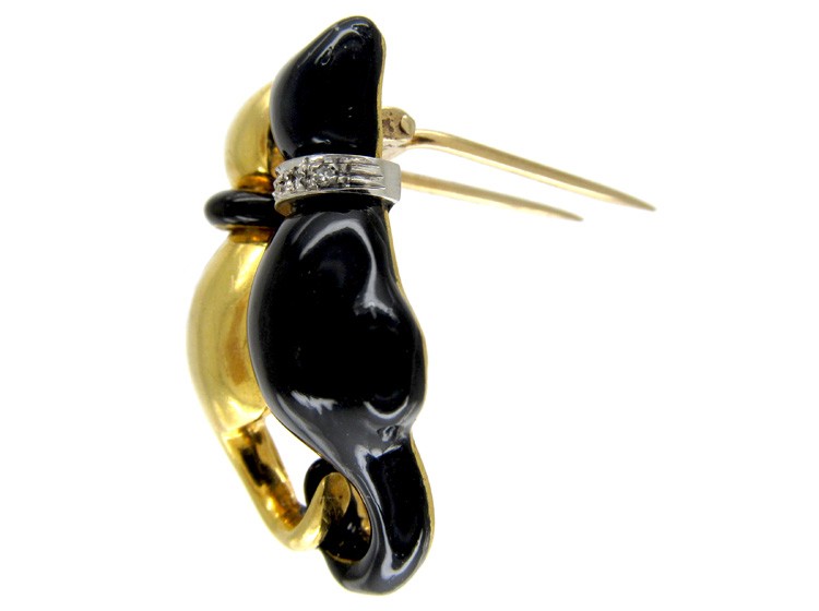 Enamel 18ct Gold Cats Brooch