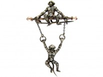 Edwardian Paste & Silver Double Monkey Brooch