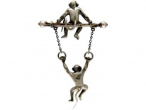 Edwardian Paste & Silver Double Monkey Brooch