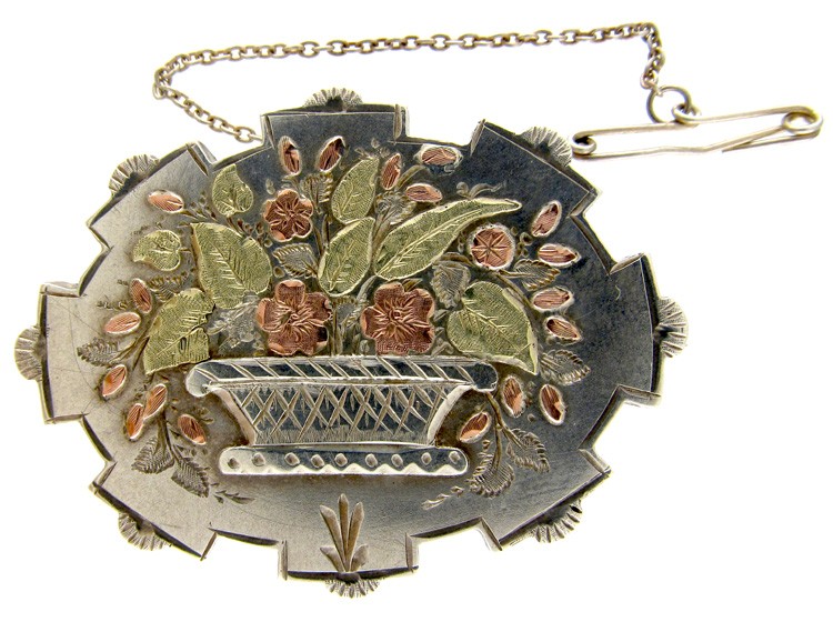 Silver & Gold Overlay Victorian Basket Brooch