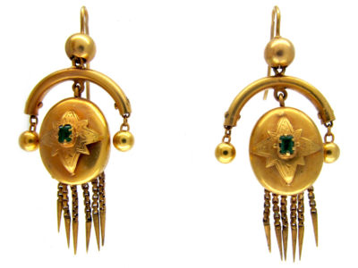 Victorian 18ct Gold & Emerald Fringe Drop Earrings