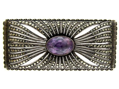 Art Deco Marcasite Silver & Amethyst Brooch