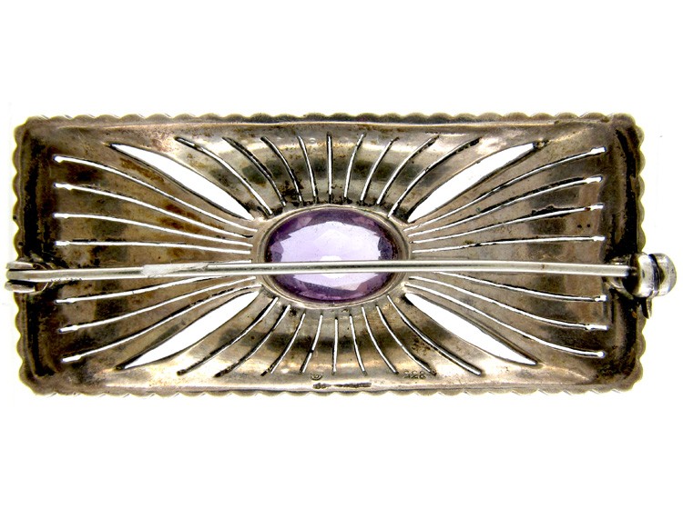 Art Deco Marcasite Silver & Amethyst Brooch
