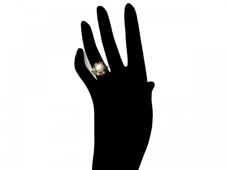 Rose Diamond, Natural Pearl & Enamel Suffragette Ring