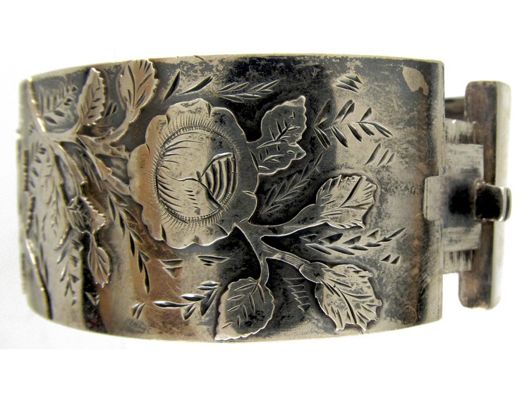 Victorian Silver Rose Overlay Bangle