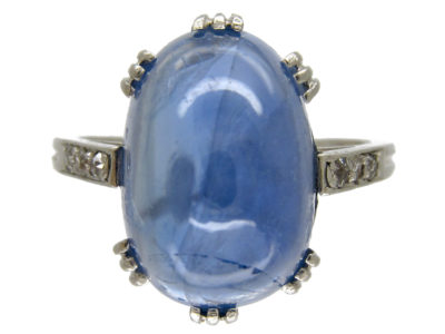 Large Cabochon Sapphire & Diamond Ring