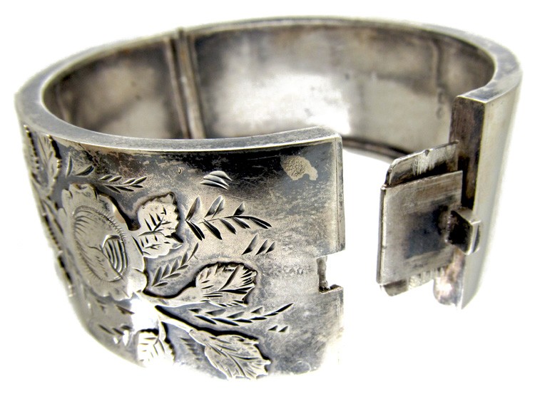 Victorian Silver Rose Overlay Bangle
