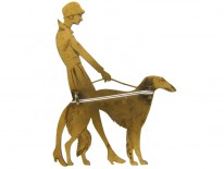 Art Deco Metal Lady & Dog Brooch
