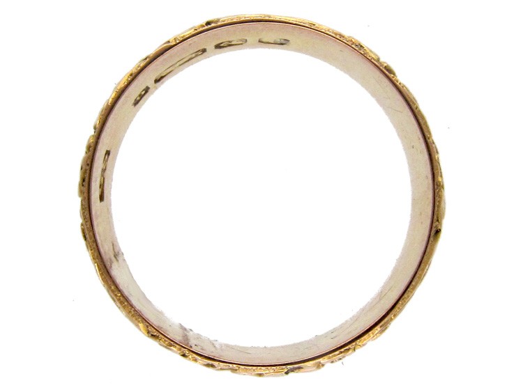 Edwardian Wide 9ct Gold Engraved Wedding Ring