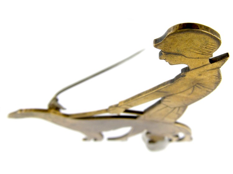 Art Deco Metal Lady & Dog Brooch