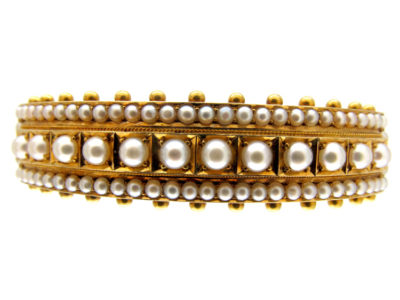 Victorian Natural Pearls 18ct Gold Bangle