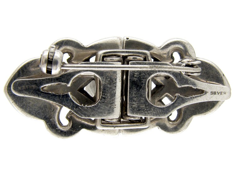 Art Deco Double Clip Silver & Paste Brooch