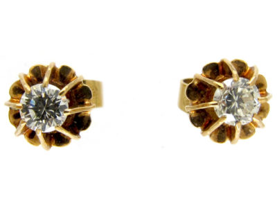 Diamond Solitaire 18ct Gold Edwardian Earrings