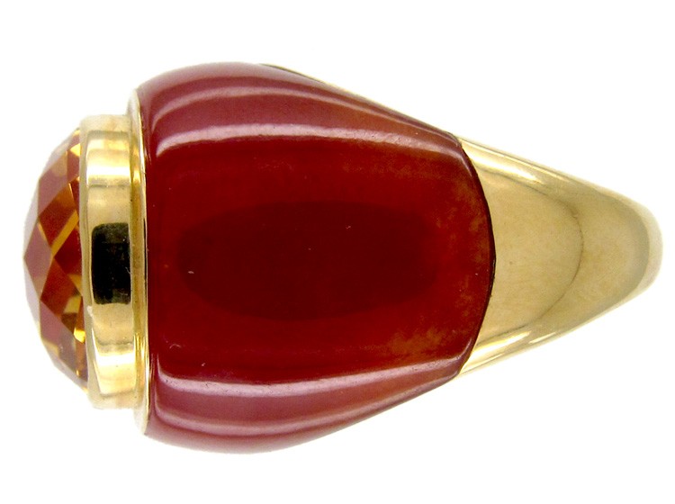 Citrine & Cornelian 1970s Gold Ring
