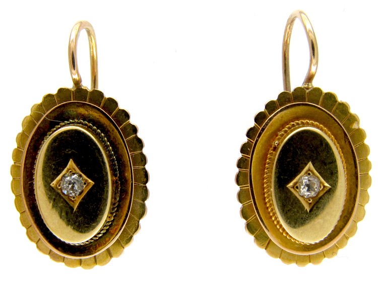 Vitorian 15ct Gold Oval Diamond Set Earrings