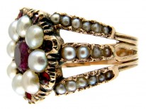 Georgian Natural Pearl & Garnet Cluster Ring