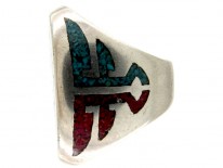 American Indian Silver Wolf & Moon Ring