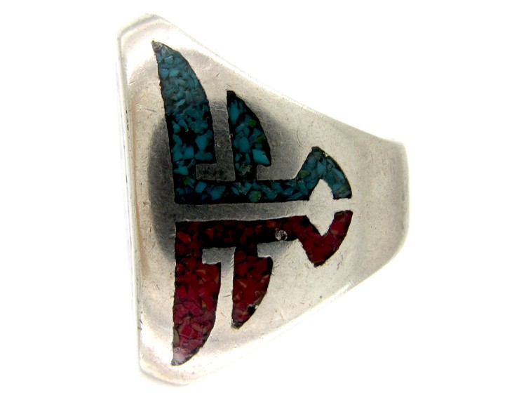American Indian Silver Wolf & Moon Ring