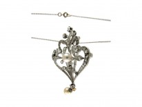 Diamond & Pearl Art Nouveau Pendant on Platinum Chain