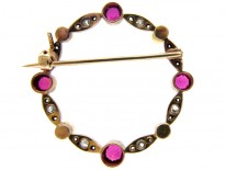 Edwardian Ruby, Diamond & Pearl Circular Brooch