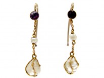 Amethyst & Caged Pearl Drop Earrings
