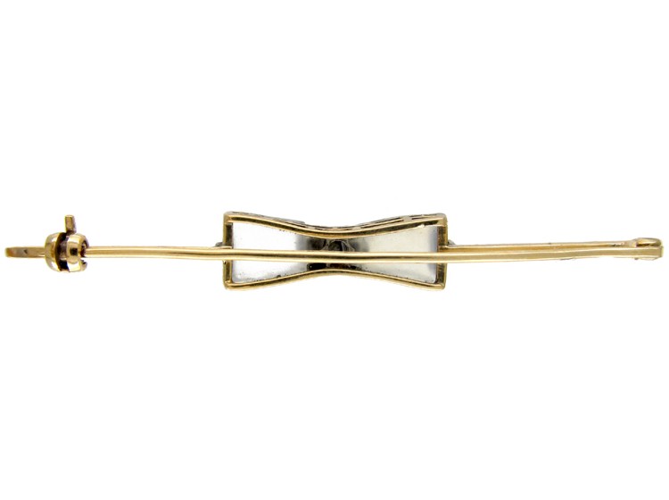 Art Deco Moonstone, Onyx & Diamonds Bow Brooch