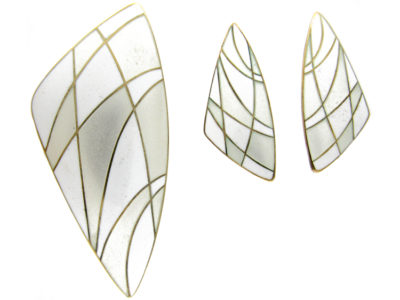 Silver Gilt Enamel Brooch & Earrings by Eigil Jensen for Anton Michelsen