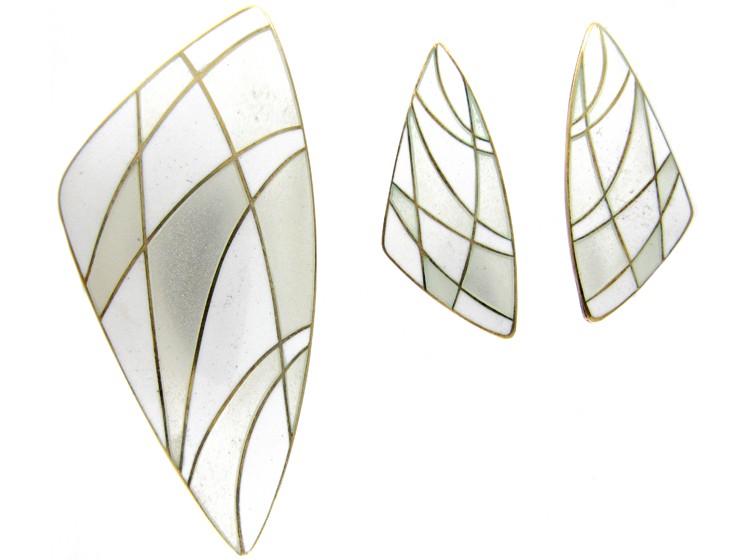 Silver Gilt Enamel Brooch & Earrings by Eigil Jensen for Anton Michelsen